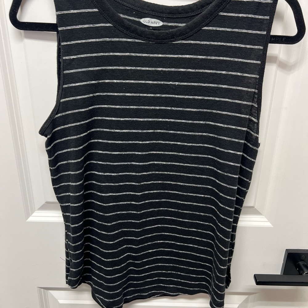 Old Navy Black Tee with White Stripes